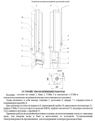 Колонка водогрейная КВЛ-90 топка чугун(смеситель в комплекте)